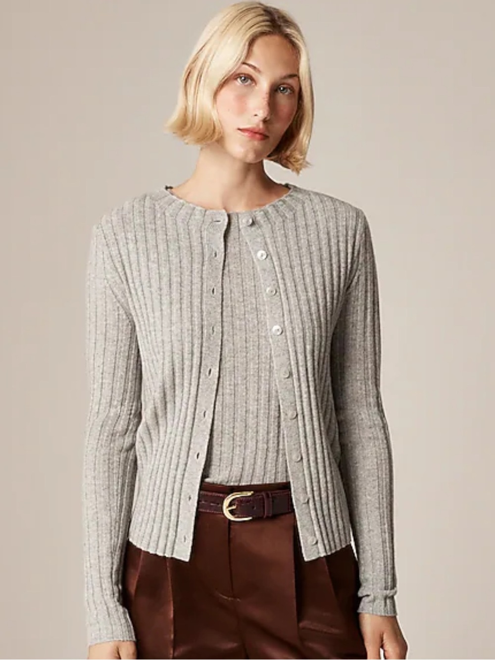 Wide-rib cashmere cardigan- Hthr Graphite